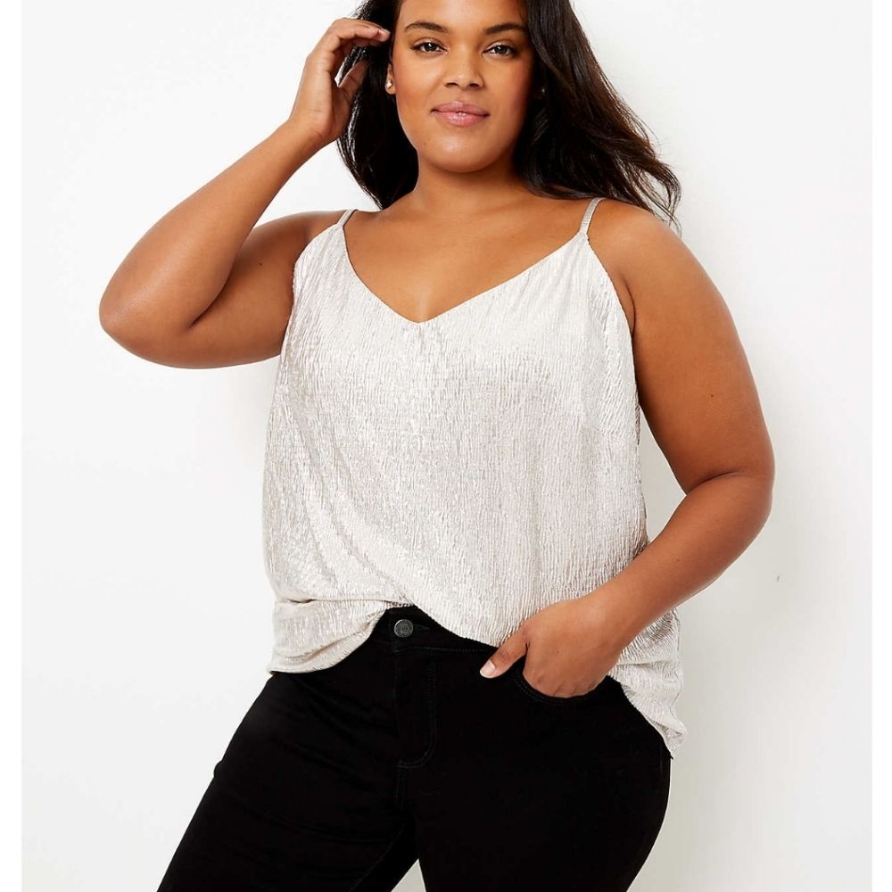 LOFT Double V-neck Metallic Shimmer Spaghetti Strap Lined Camisole Gold